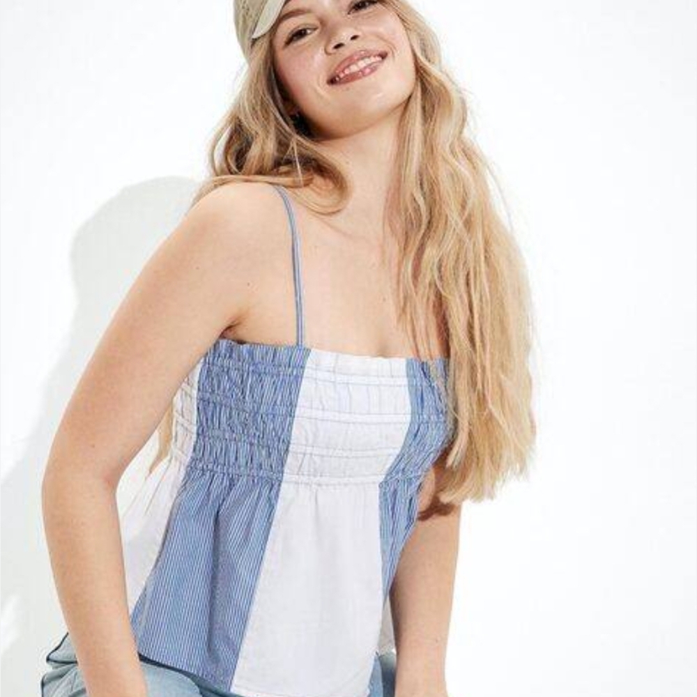 American Eagle Outfitters Blue and White Camisole